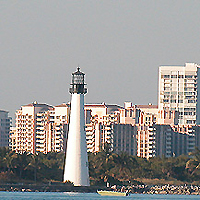Key Biscayne's Cape Florida Lighthouse with residential Key Biscayne on Cape Florida border
